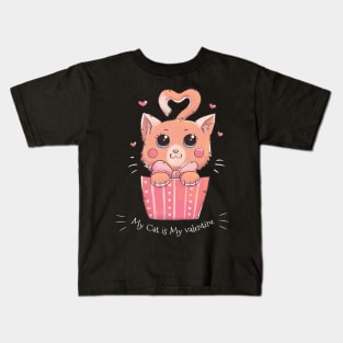 My Cat Is My Valentine Kids T-Shirt